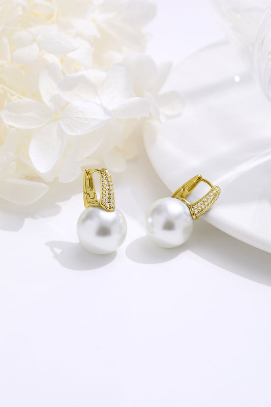 Pav¨¦ Diamonds Embellished Pearl Hoop Earrings-Gold - Classicharms