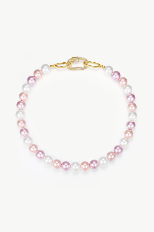 Pink Shell Pearl Necklace with Gem-Encrusted Carabiner Lock (Large) - Classicharms