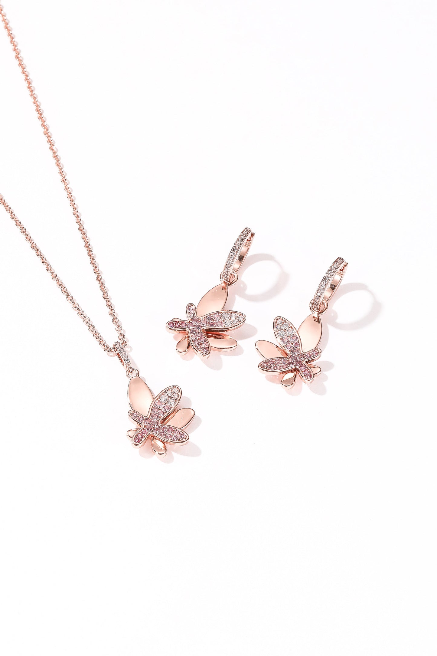 Rose Gold Gradient Pink Pav¨¦ Diamond Butterfly Pendant Necklace - Classicharms