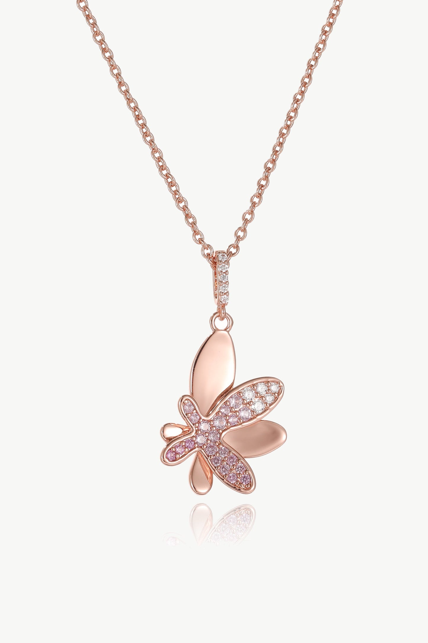 Rose Gold Gradient Pink Pav¨¦ Diamond Butterfly Pendant Necklace - Classicharms