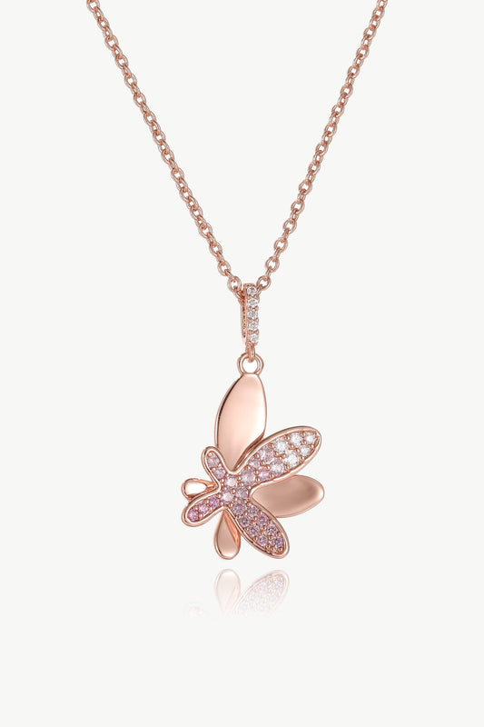 Rose Gold Gradient Pink Pav¨¦ Diamond Butterfly Pendant Necklace - Classicharms