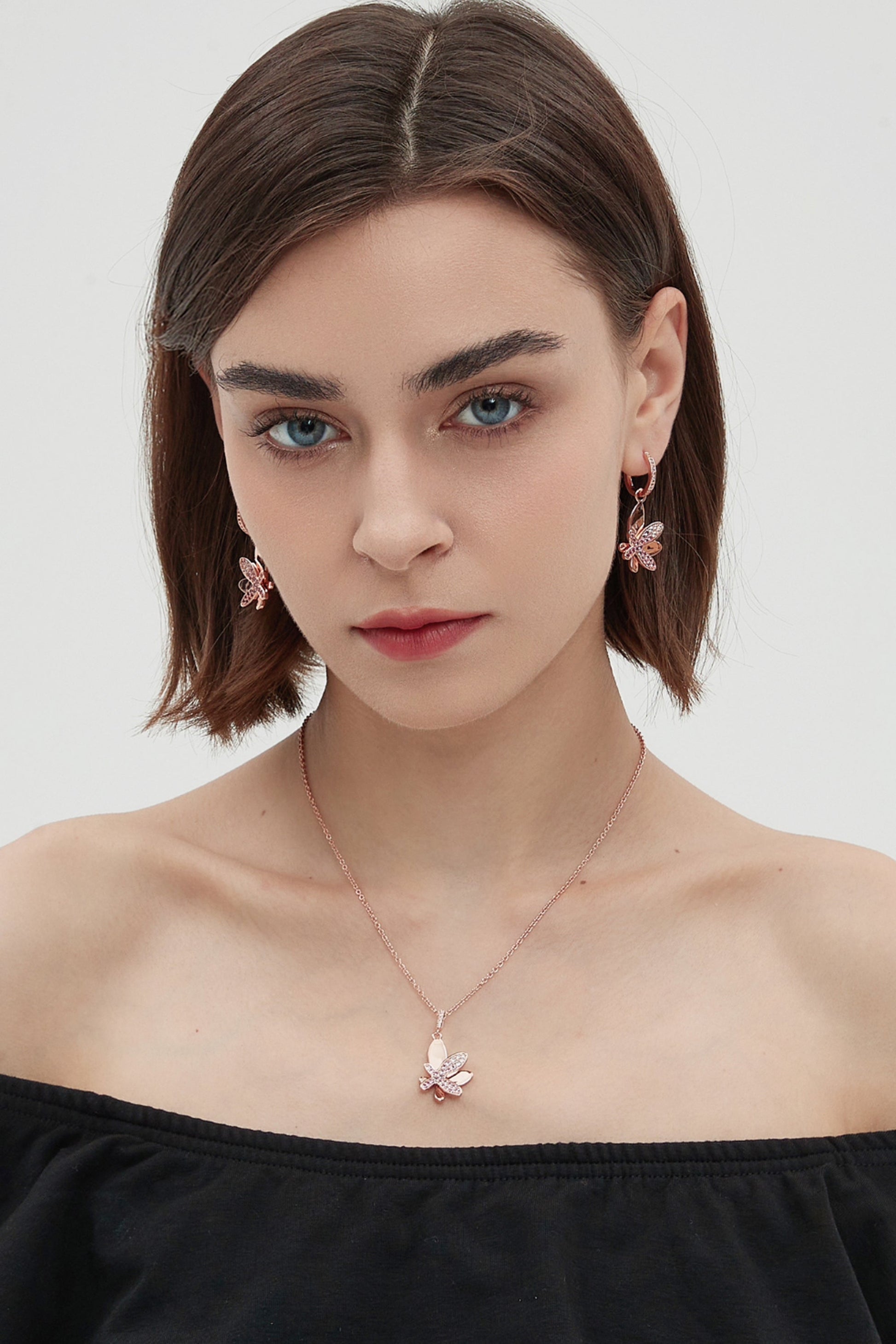 Rose Gold Gradient Pink Pav¨¦ Diamond Butterfly Pendant Necklace - Classicharms