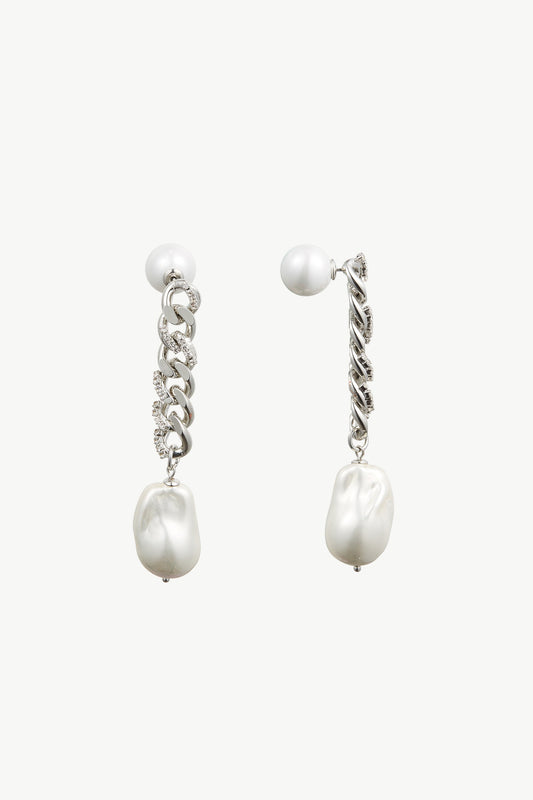 Silver Chain Baroque Pearl Drop Earrings - Classicharms