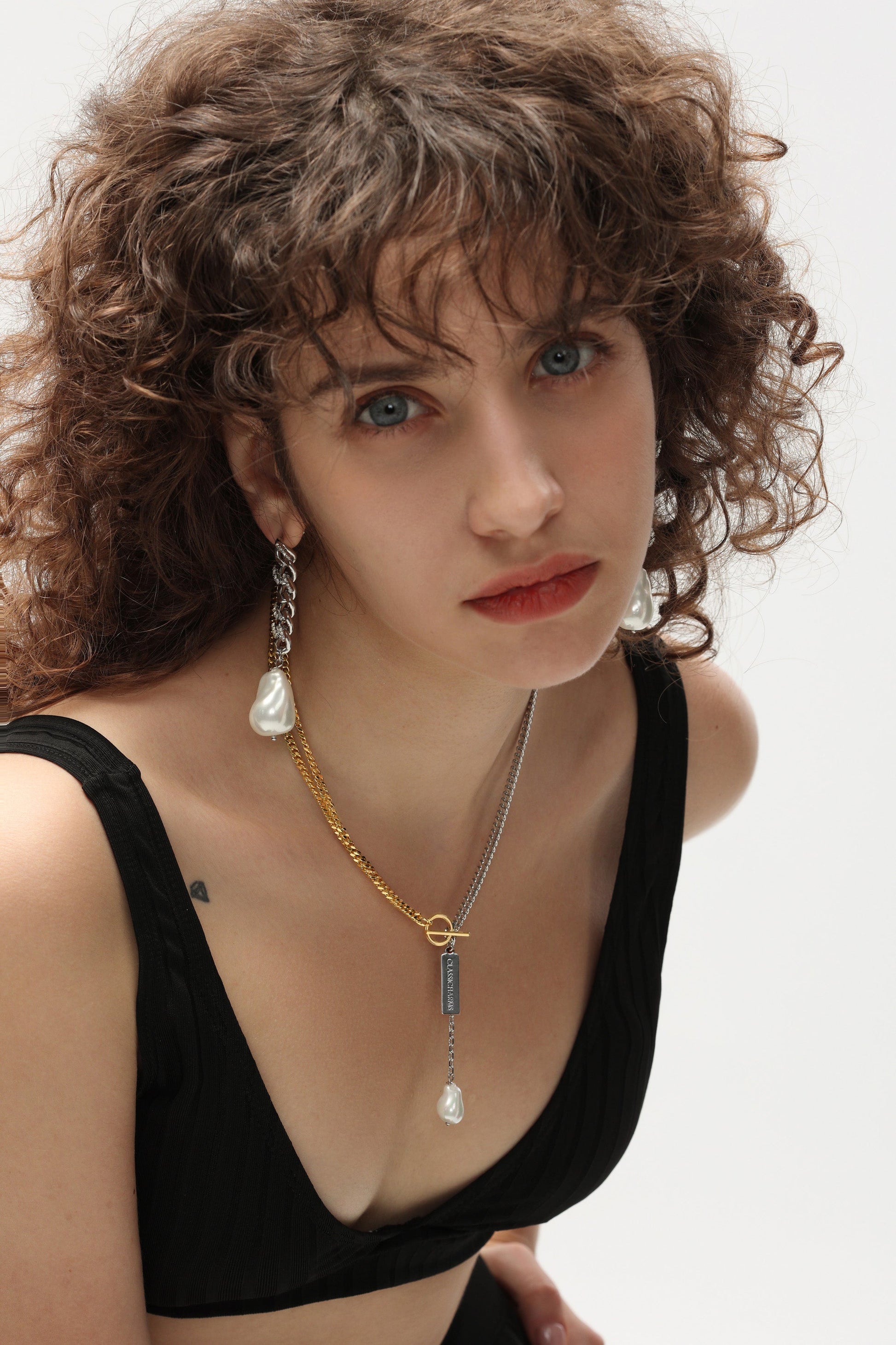 Silver Chain Baroque Pearl Drop Earrings - Classicharms