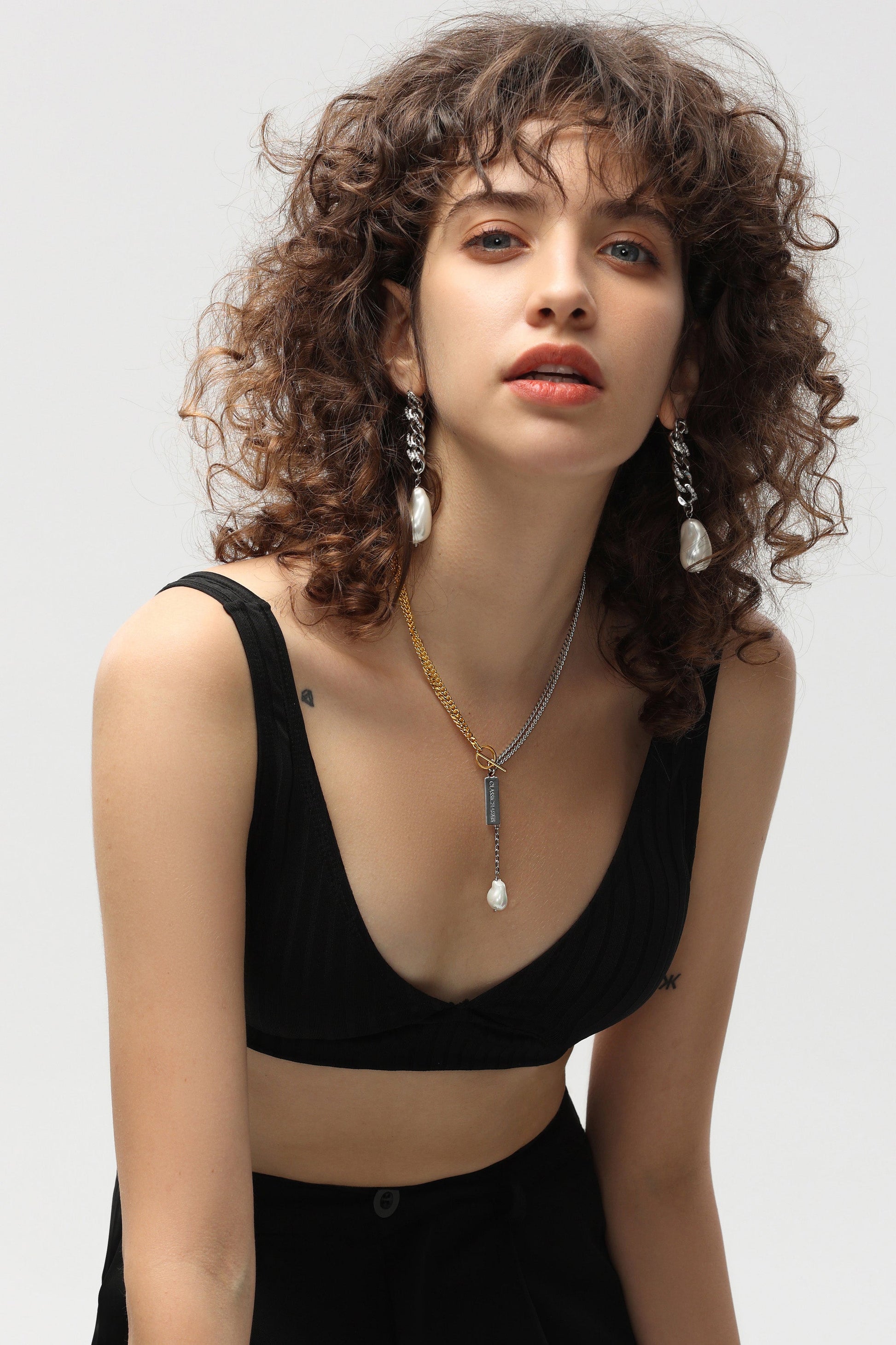 Silver Chain Baroque Pearl Drop Earrings - Classicharms