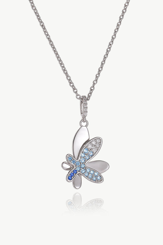 Silver Gradient Blue Pav¨¦ Diamond Butterfly Pendant Necklace - Classicharms