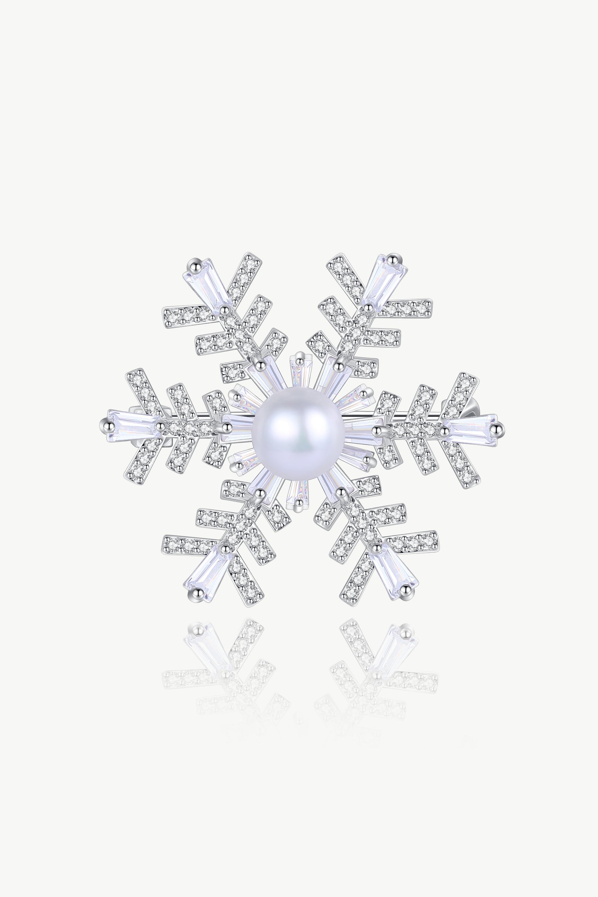 Silver Pav¨¦ and Pearl Snowflake Brooch Necklace Set - Classicharms