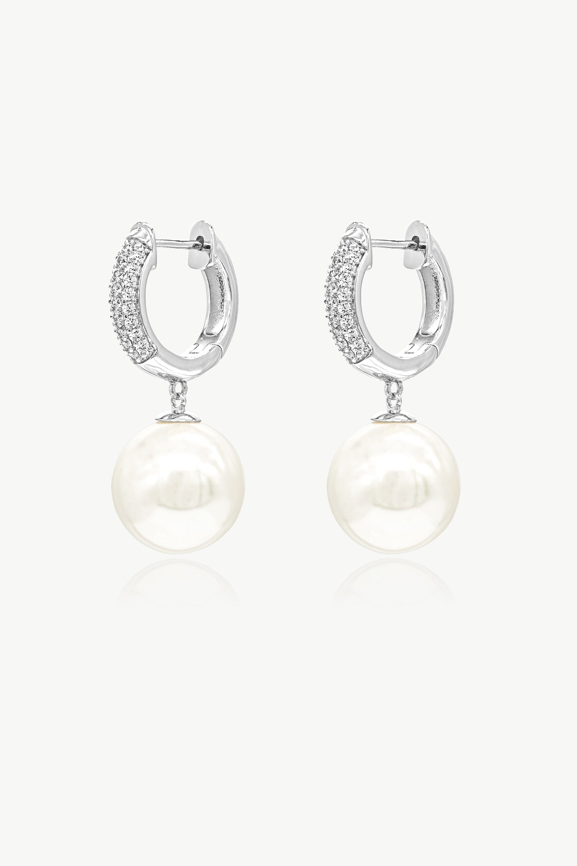 Silver Pav¨¦ Huggie Hoop Solitaire Pearl Drop Earrings - Classicharms
